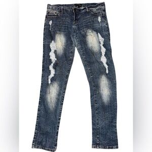 Toxic Authentic Clothing Distressed Graffiti Skinny Mid/Low Blue Jeans size 13